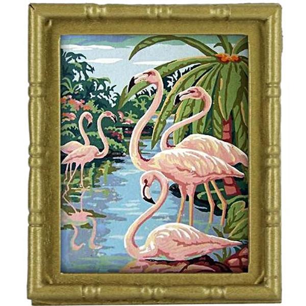 600x600 Miniature Picture Frame - Vintage Flamingo Painting