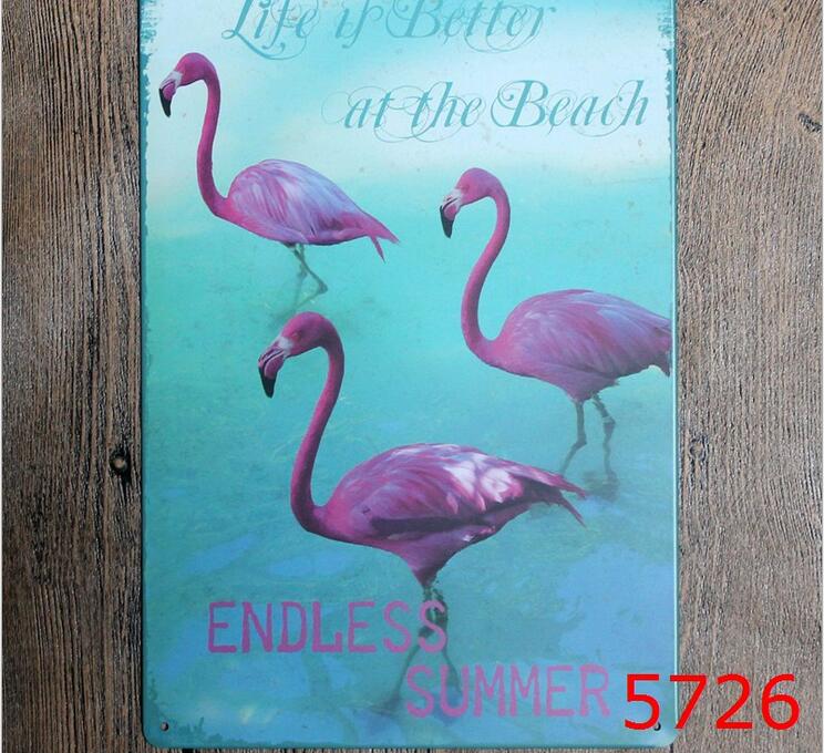 744x680 Endless Summer Printing Metal Wall Sticker Vintage Tin Painting - Vintage Flamingo Painting