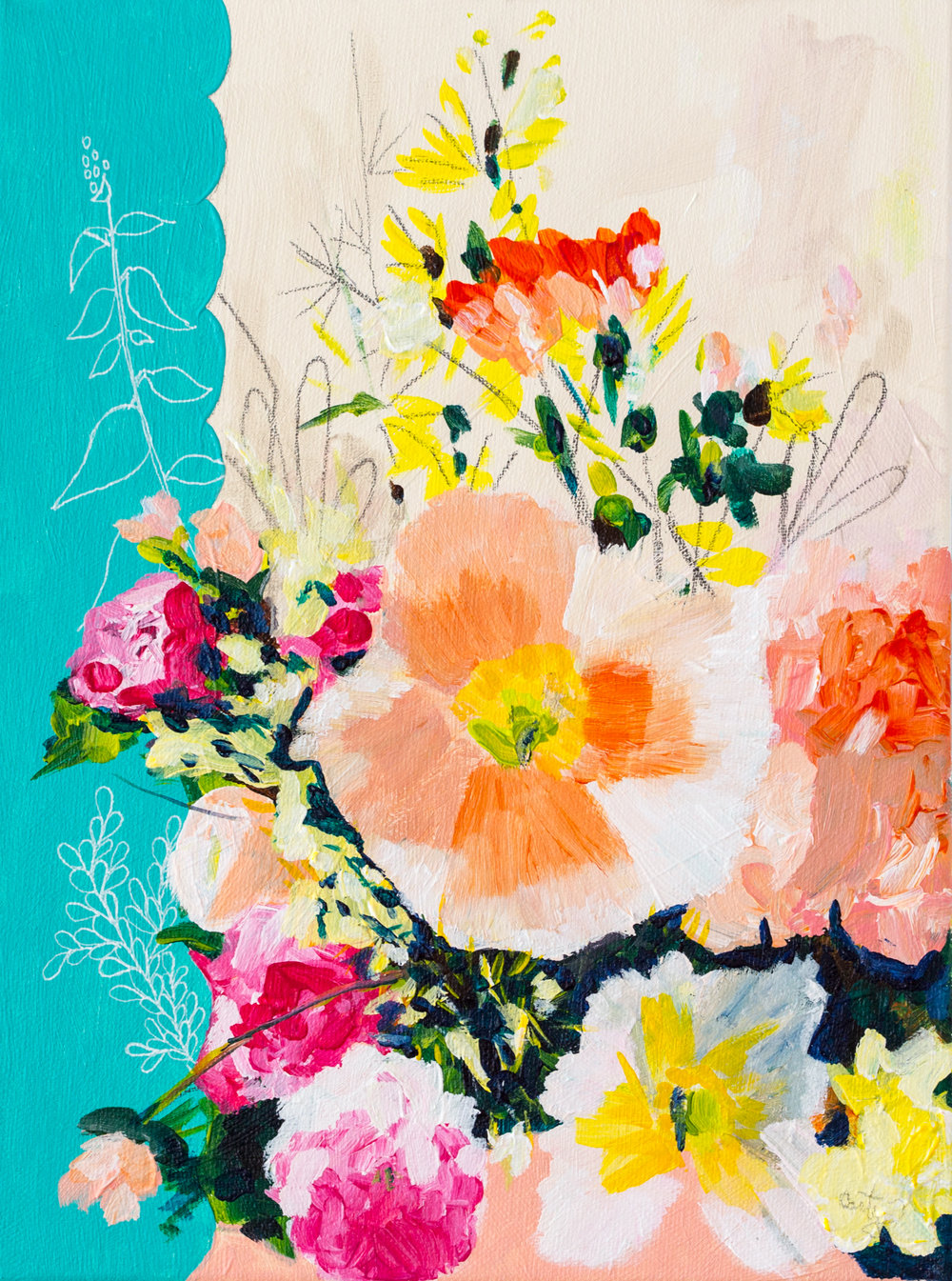 1000x1345 Malt Shop, 9x12, Vintage Style Abstract Floral Painting Megan - Vintage Floral Painting