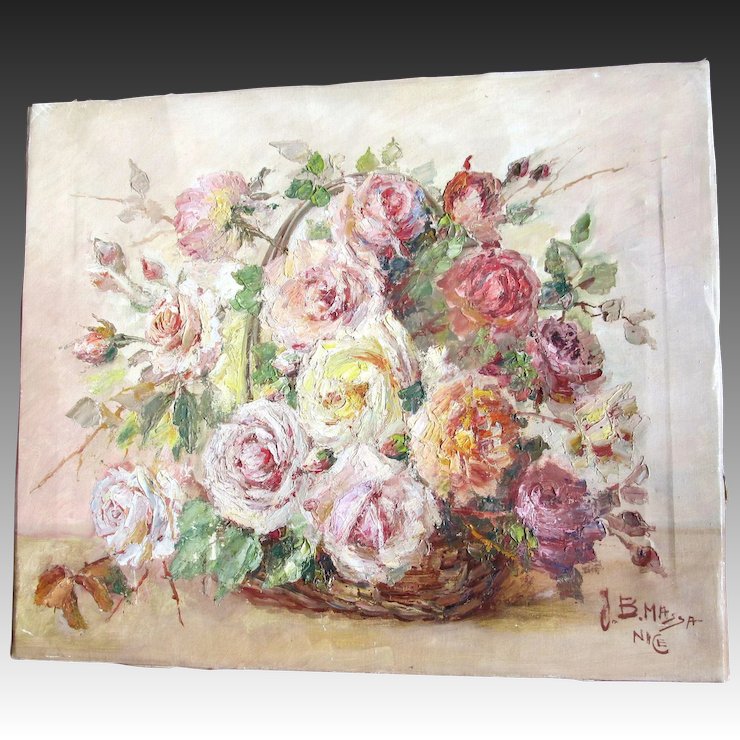 740x740 Reserved Vintage 60s French Floral Painting Flowers Bouquet Roses - Vintage Floral Painting
