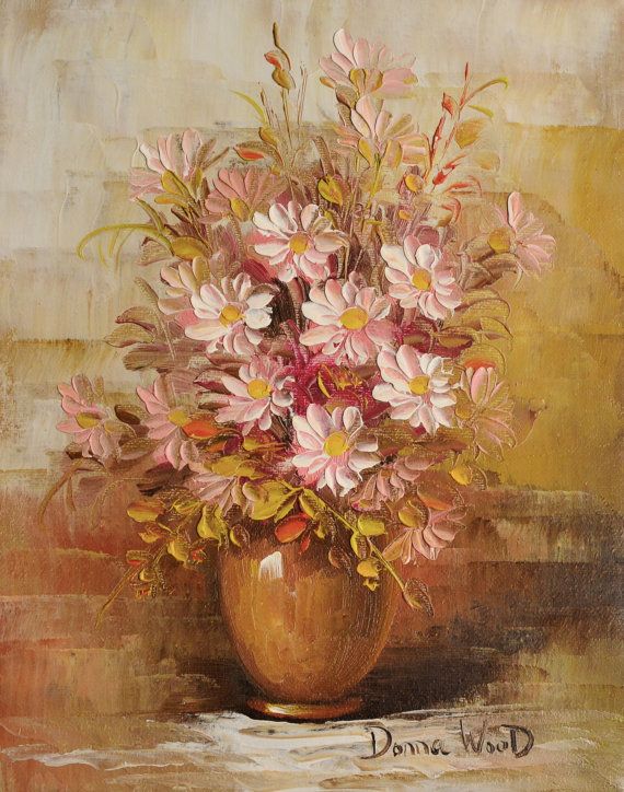 570x724 Signed Donna Wood White Magnolia Flowers Painting Vintage Art Ooak - Vintage Floral Painting