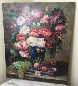 273x300 Vintage Floral Still Life Artist Vargas Oil Painting On Canvas Ebay - Vintage Floral Painting