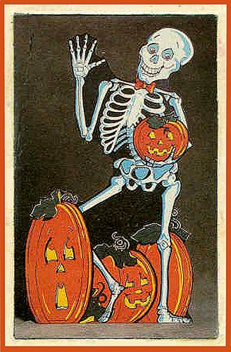 328x500 Vintage Halloween Skeleton Jol Postcard Trick Or Treat - Vintage Halloween Painting