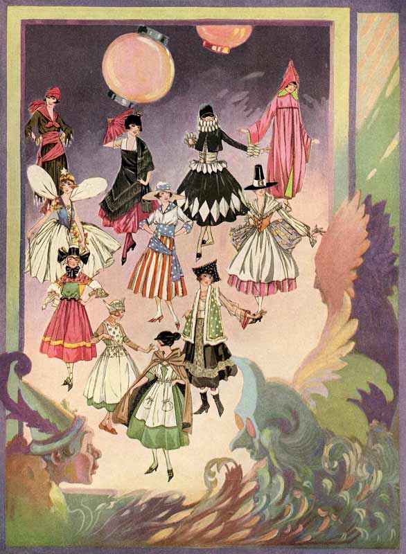 586x800 Beautiful Art Deco Era Vintage Halloween Costume Illustrations - Vintage Halloween Painting
