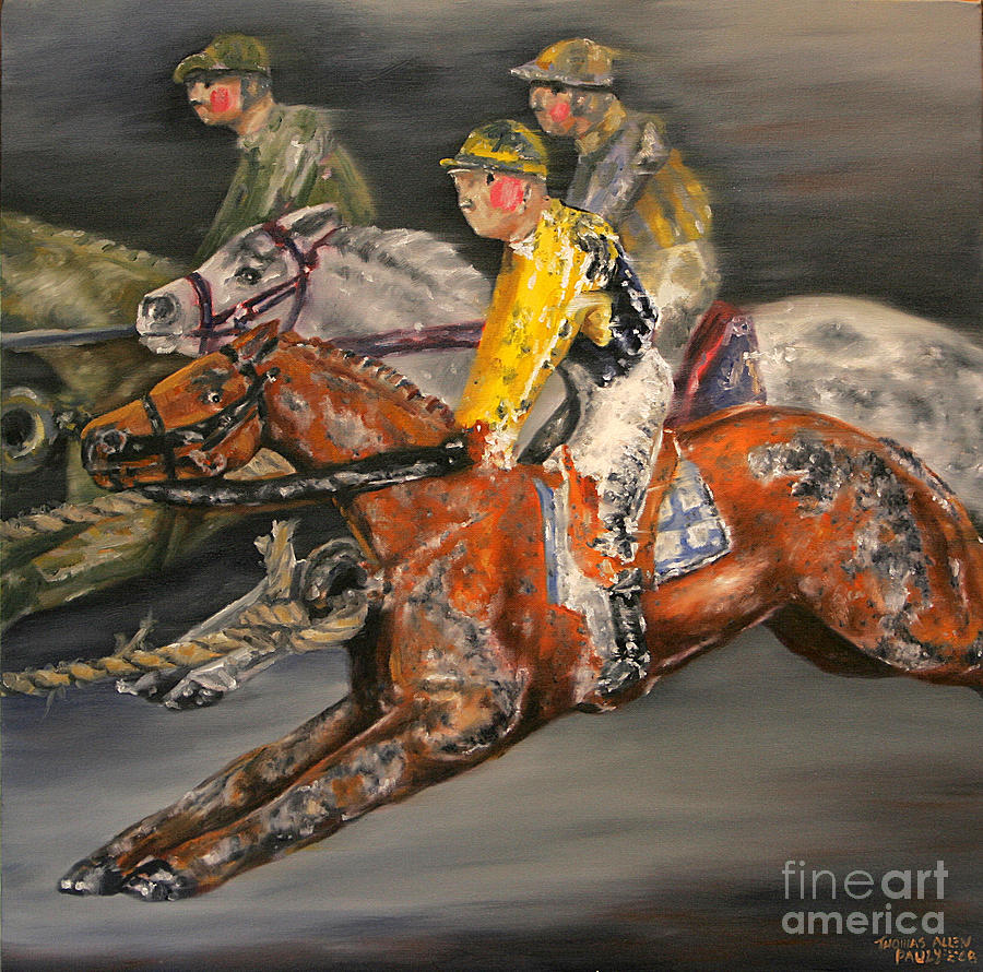 900x890 Vintage Horse Racing Toys Painting By Thomas Allen Pauly - Vintage Horse Painting