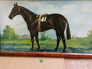 300x225 Antique Horse Painting, War Admiral By Mcneil 1940s, Oil On Canvas - Vintage Horse Painting