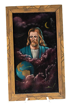 286x400 Vintage Jesus Painting Black Velvet Framed 1970s - Vintage Jesus Painting