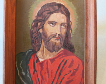 340x270 Vintage Black Velvet Jesus Painting Black Velvet Jesus - Vintage Jesus Painting