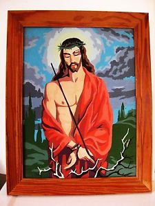 225x300 Vintage Jesus Paint By Number Oil Painting Hands Bound 19 X 15 - Vintage Jesus Painting