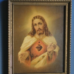 250x250 Vintage Sacred Heart Of Jesus Framed Made In Switzerland Matt - Vintage Jesus Painting