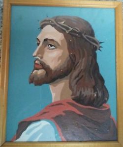 250x300 Vintage Completed Paint By Number 8x10 Portrait Of Jesus Christ Ebay - Vintage Jesus Painting