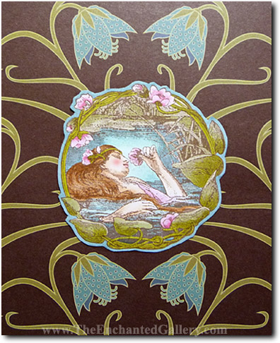 396x486 Mermaid Rubber Stamps Siren Lady Of The Lake Art Nouveau Bookmark - Vintage Mermaid Painting