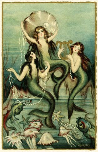 314x488 Mermaids Vintage Mermaid, Clam Shells And Mermaid - Vintage Mermaid Painting