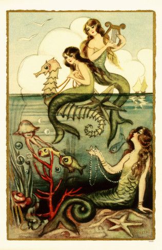 316x488 Mermaids Vintage Mermaid, Seahorses And Mermaid - Vintage Mermaid Painting
