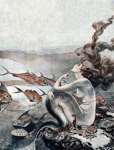 228x300 Vintage French Fantasy Art Deco Mermaid Hair No Legs Canvas - Vintage Mermaid Painting