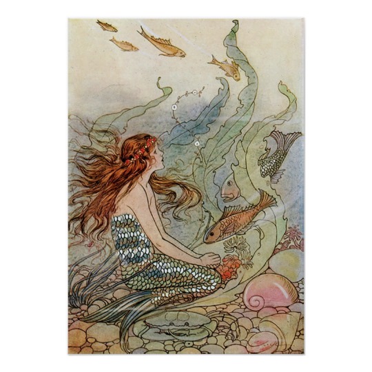 540x540 Vintage Mermaid Under The Sea Art Nouveau Poster - Vintage Mermaid Painting