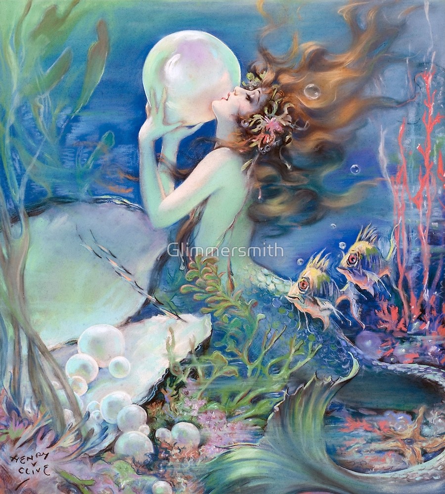 900x1000 Vintage Mermaid Painting, Mythological Being By Glimmersmith - Vintage Mermaid Painting