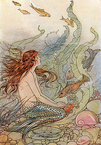 351x500 Vintage Mermaid Laurie Alex - Vintage Mermaid Painting