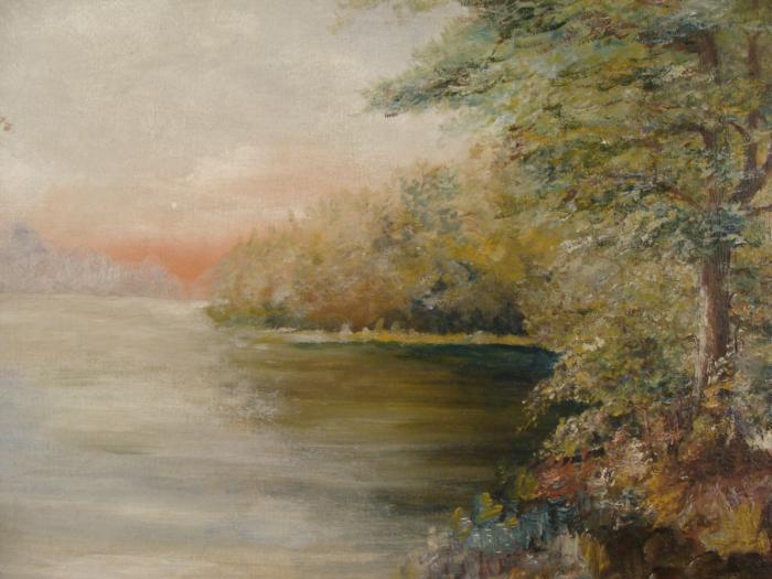 700x525 Original Vintage Oil Painting Lake Landscape Framed - Vintage Oil Painting