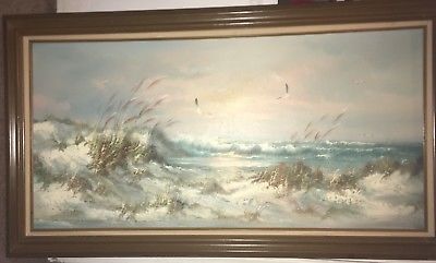 400x241 Vintage Oil Painting By J Judy Thompson Florida Seascape Beach - Vintage Oil Painting