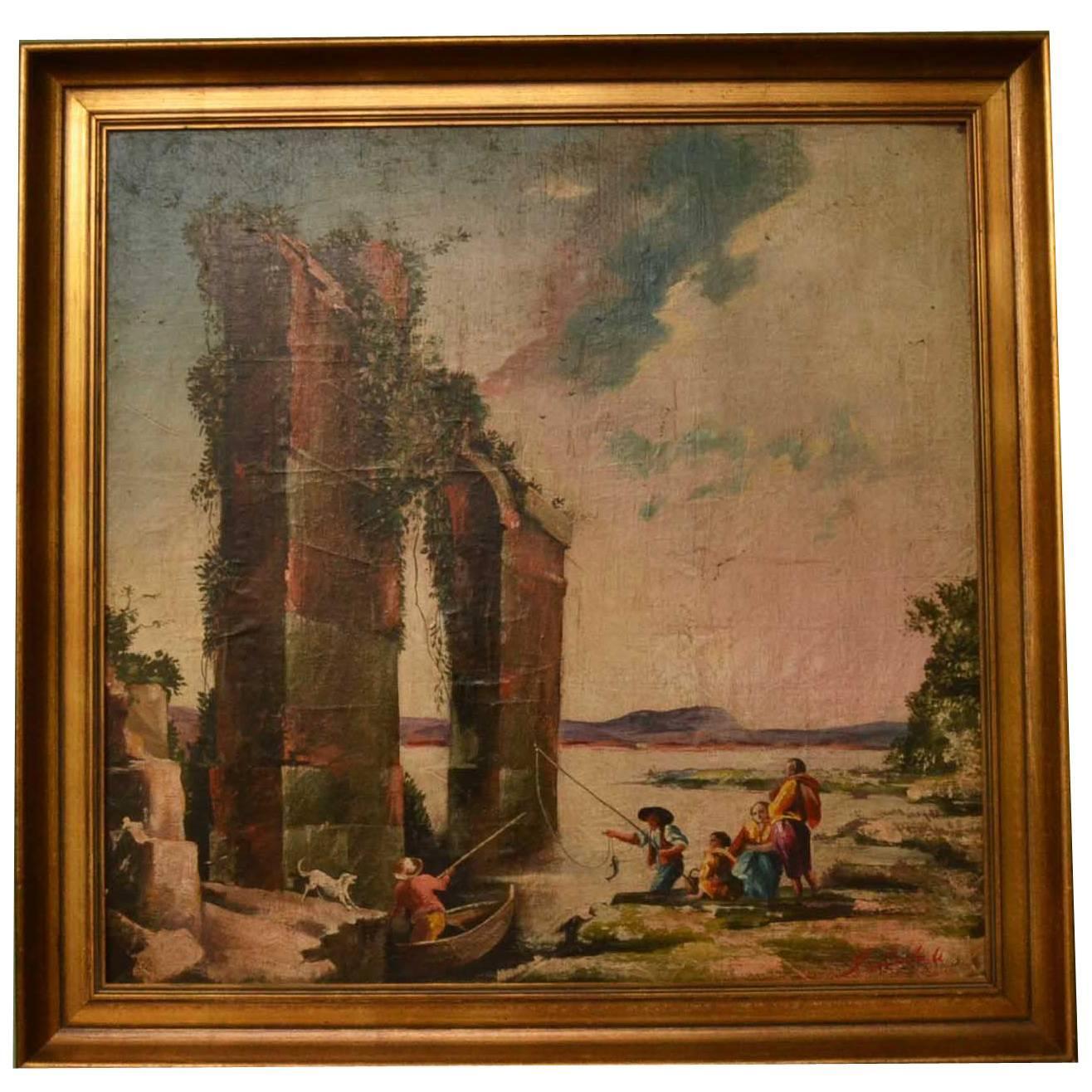 1316x1316 Vintage Oil Painting Classical Roman Ruins, 20th Century For Sale - Vintage Oil Painting