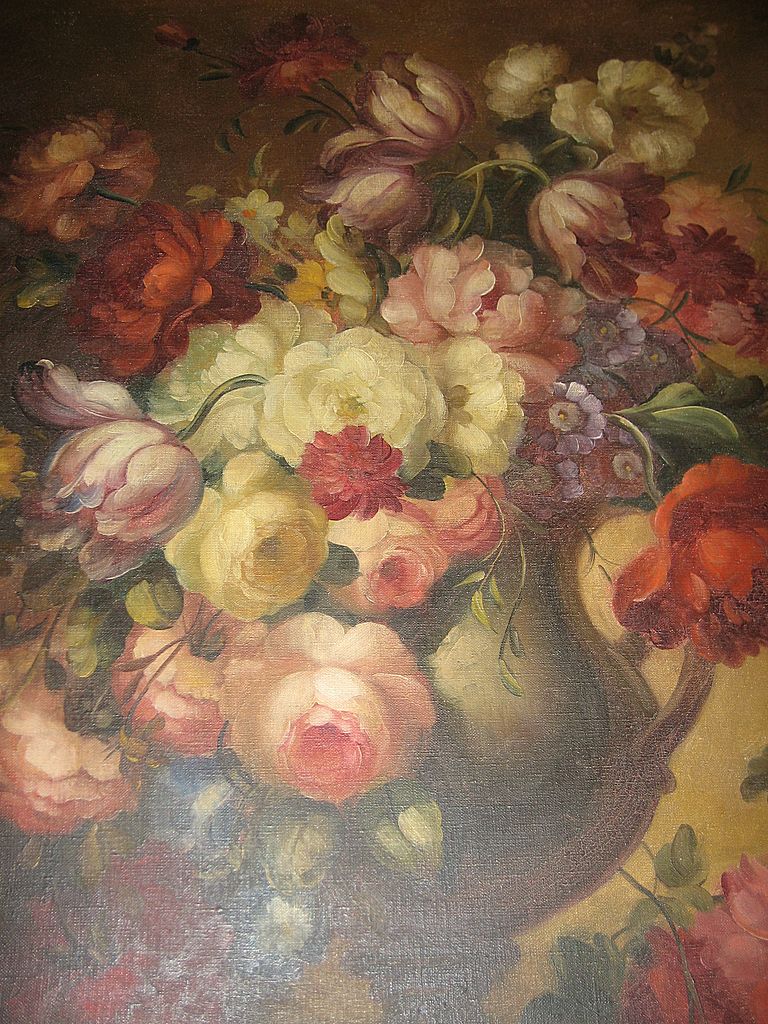 768x1024 Large Antique Painting 29 X 36 Still Life Painting On Canvas - Vintage Painting