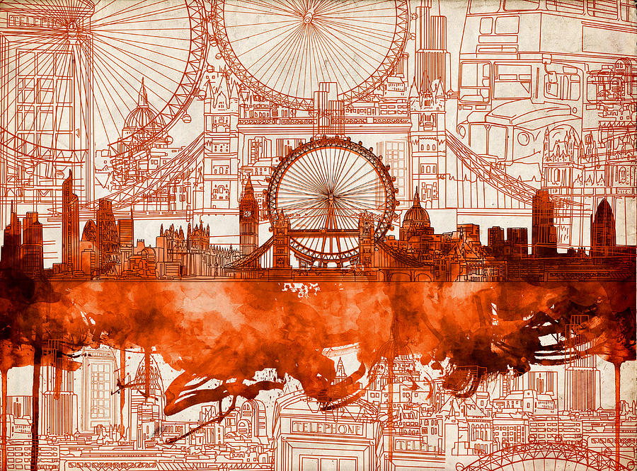 900x666 London Skyline Old Vintage 2 Painting By Bekim Art - Vintage Painting