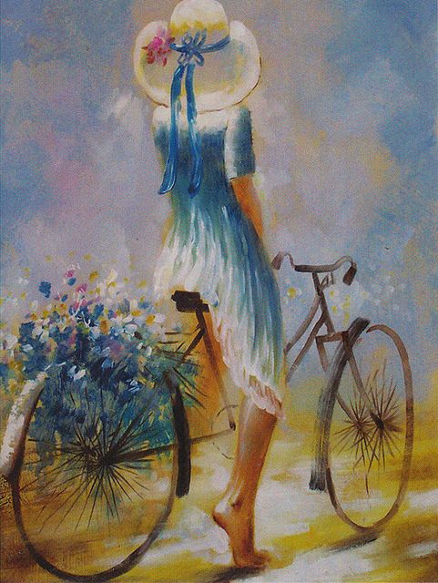 481x640 Untitled Bicycling, Paintings And Watercolor - Vintage Painting