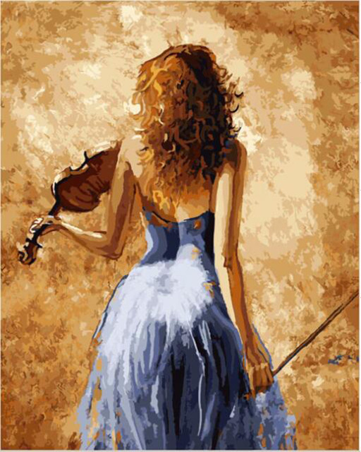 512x640 Girl Playing A Violin Painting By Numbers Vintage Home Decor Wall - Vintage Painting