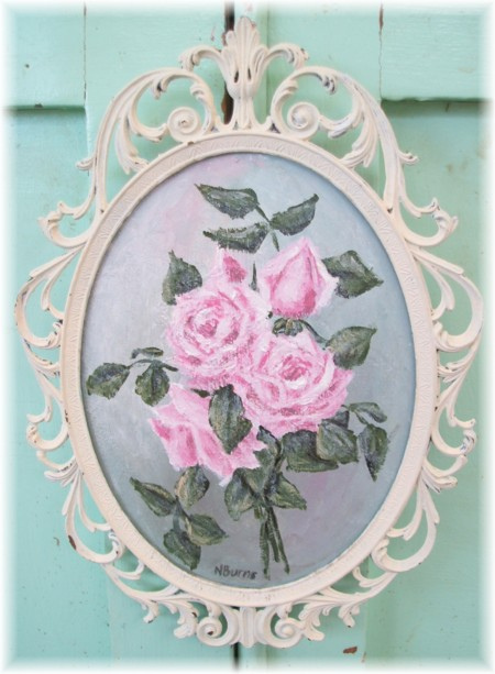 450x613 Rose Painting In Metal Vintage Frame Natasha Burns - Vintage Rose Painting
