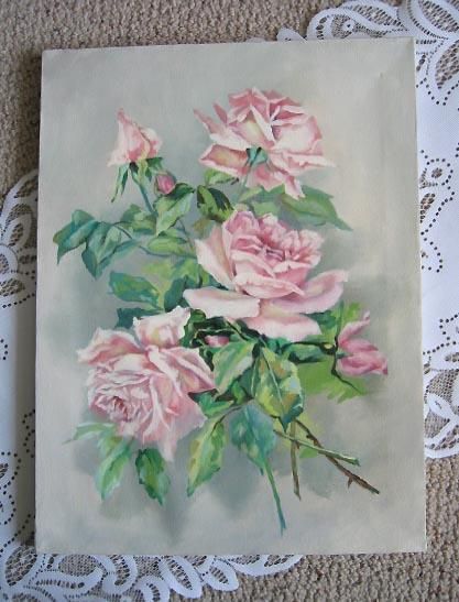417x547 Vintage Roses Painting Oil On Canvas Catherine Klein New Arrival - Vintage Rose Painting