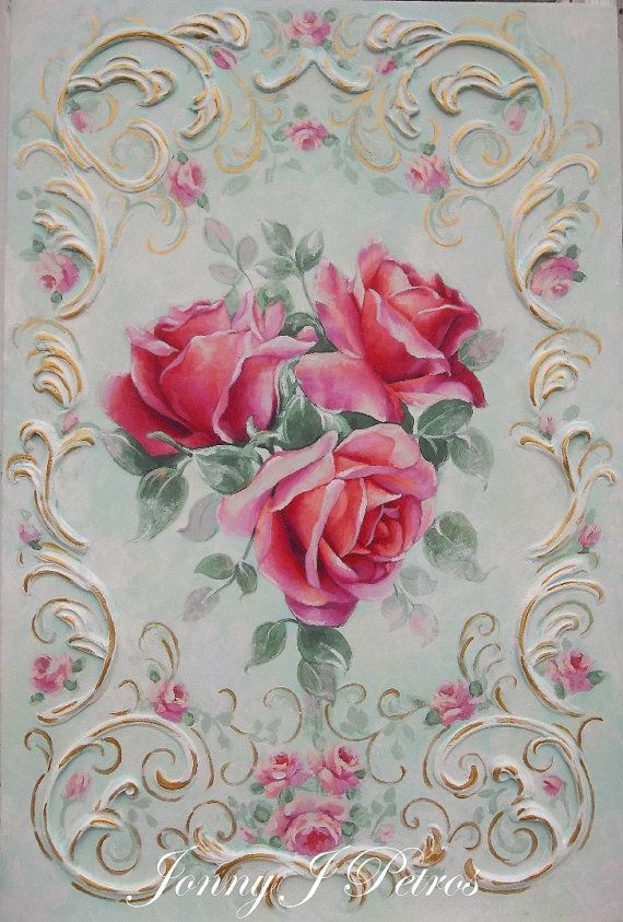 570x843 Vintage Rose Painting French Rococo Victorian Vintage Floral - Vintage Rose Painting