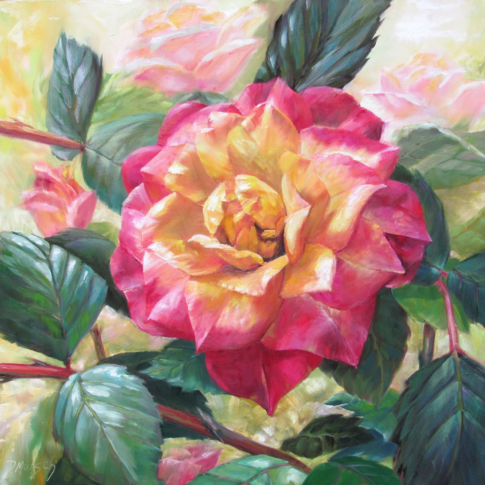 1600x1599 Donna Munsch Fine Art Original Oil Painting Vintage Rose - Vintage Rose Painting