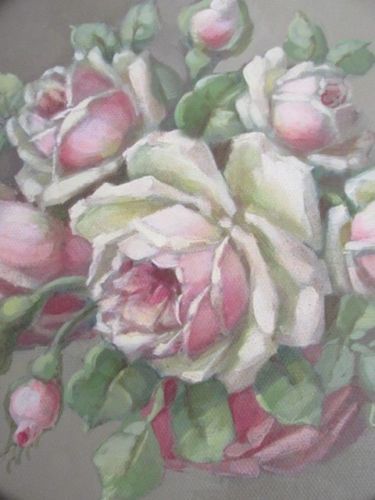 375x500 Omg Original Christie Repasy Painting In Old Chippy Ceiling Tin - Vintage Rose Painting