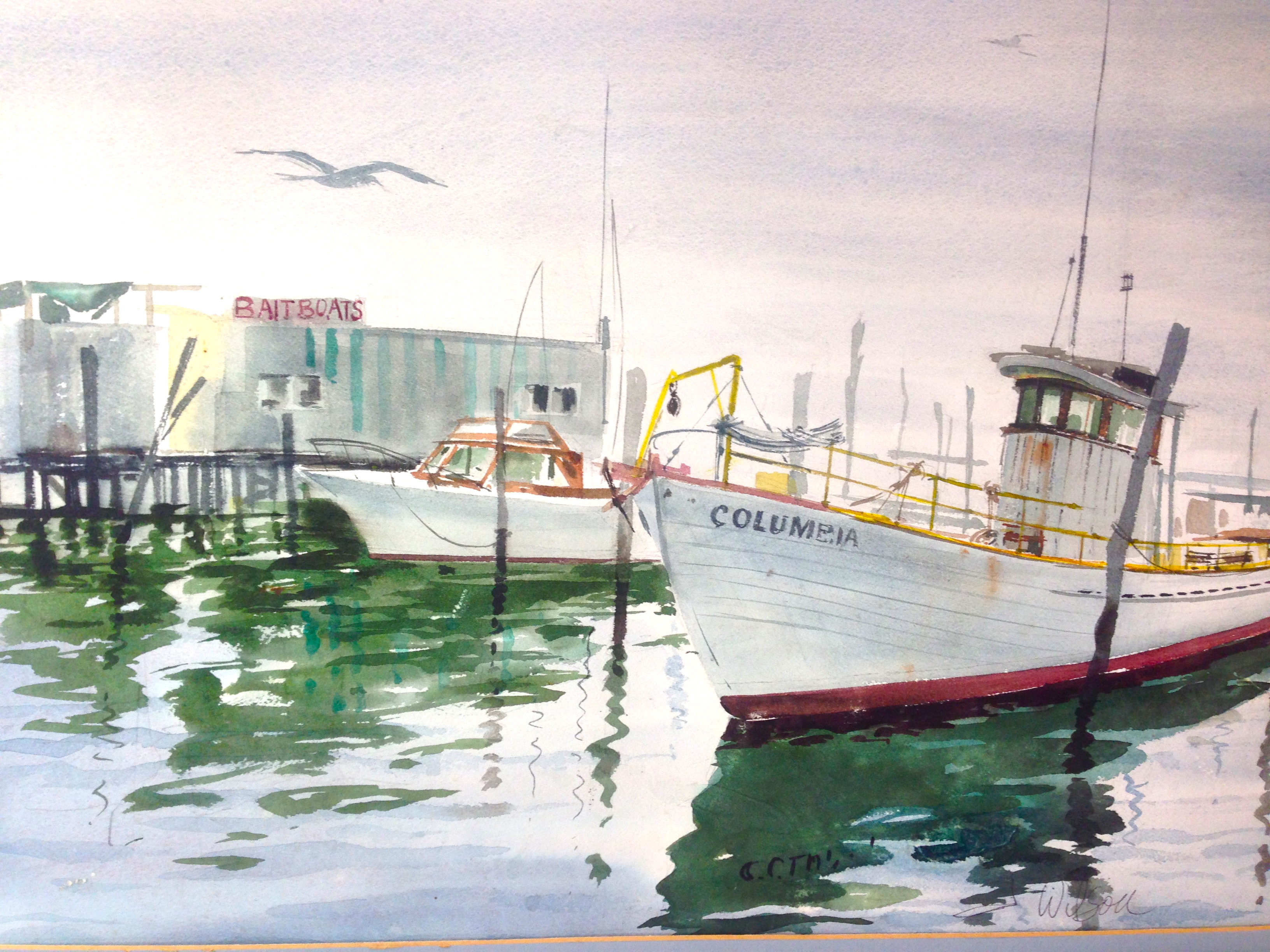 3264x2448 Bait Boat Vintage Water Color Painting. Omero Home - Vintage Ship Painting