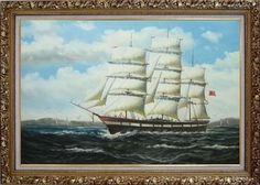 236x168 Framed Vintage Maritime Ship Painting, No. 2 - Vintage Ship Painting