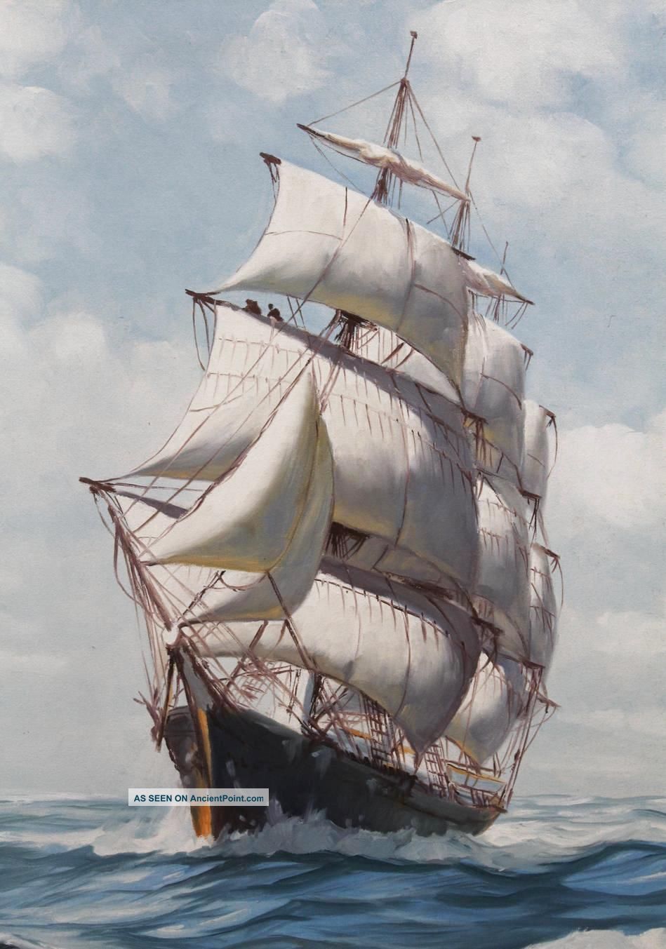 949x1353 Vintage Clipper Ship Humbero Da Silva Fernandes Seascape Oil - Vintage Ship Painting