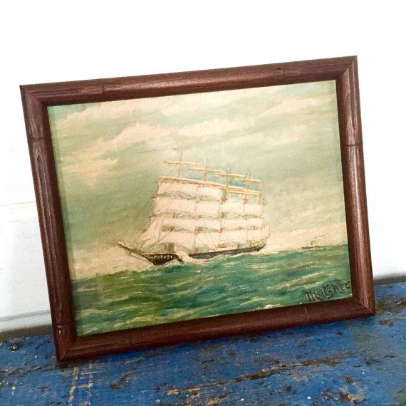 570x570 Vintage Ship Painting Vintage Painting By Vintagejunkinmytrunk - Vintage Ship Painting