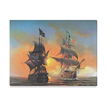350x350 Nautical Vintage Sailing Pirate Ship Modern Canvas - Vintage Ship Painting