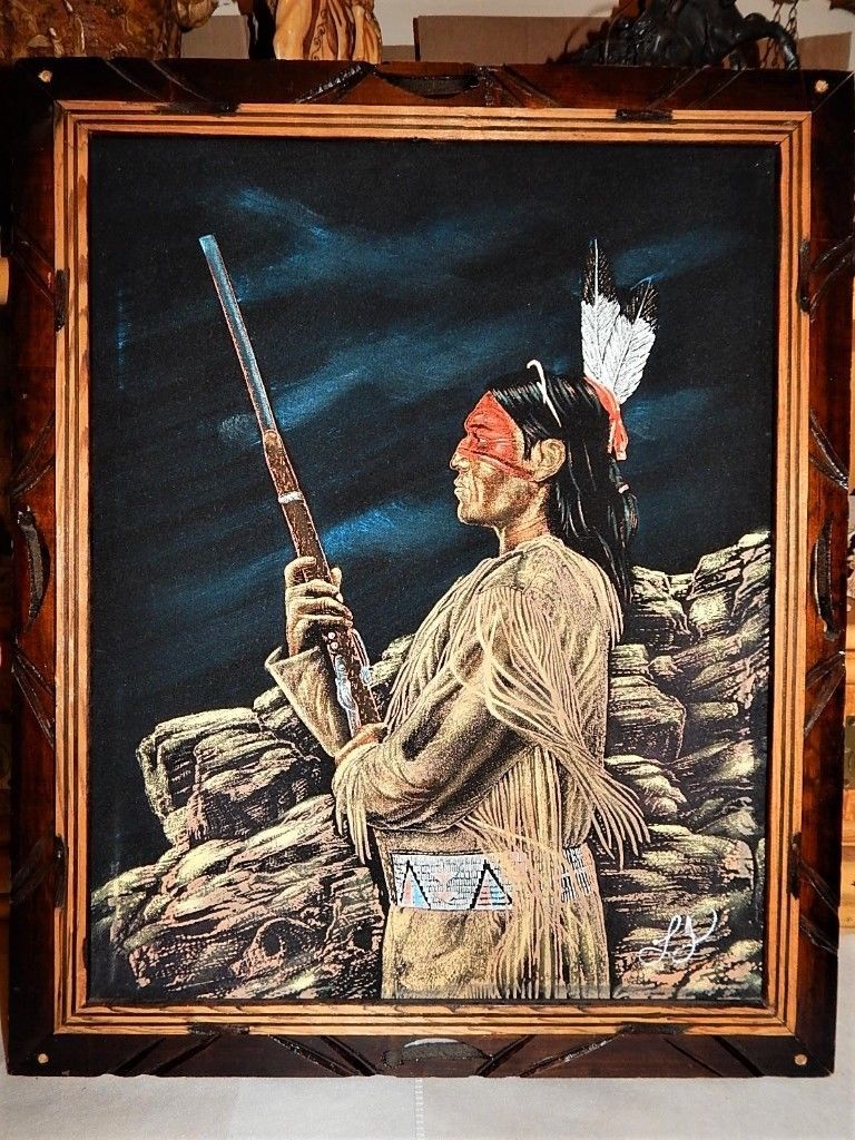 768x1024 Vintage Velvet Painting Native Americandian Apache Mexico - Vintage Velvet Painting