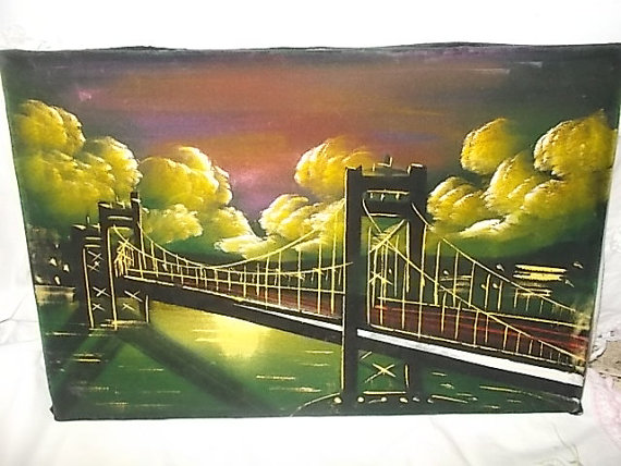 570x428 Vintage Velvet Painting Painting Of Bridge Vintage Velvet - Vintage Velvet Painting