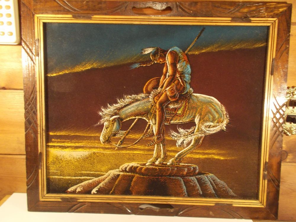 1000x750 Vintage Velvet Painting Of Indian Of Horse End Of The Trail - Vintage Velvet Painting