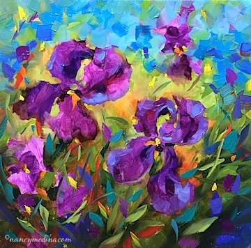 360x356 Nancy Medina Art Vanishing Violet Irises And An Ice Storm Rescue - Violet Flower Painting