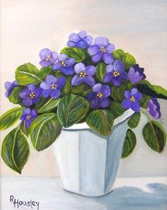236x297 Purple Violets Spring Wildflowers By Artist Paul Wolber, - Violet Flower Painting