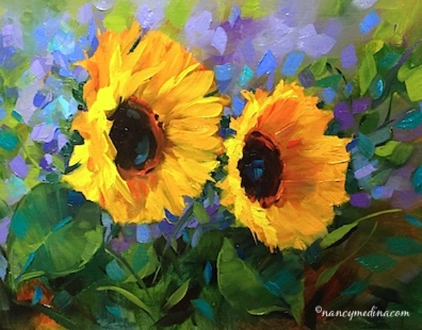 600x470 Violet Spotlight Sunflowers And A New Painting Video - Violet Flower Painting