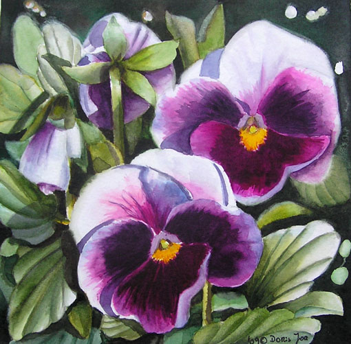 510x501 Violet Pink Pansies In Watercolor, Pansy Painting, Flower Painting - Violet Flower Painting