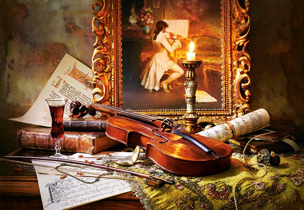 1000x691 Puzzle Still Life With Violin And Painting Castorland 103621 1000 - Violin Painting