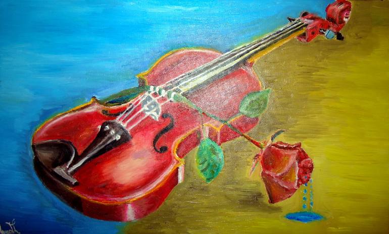 770x464 Saatchi Art A Rose Crying Over A Violin Painting By Edward Lighthouse - Violin Painting