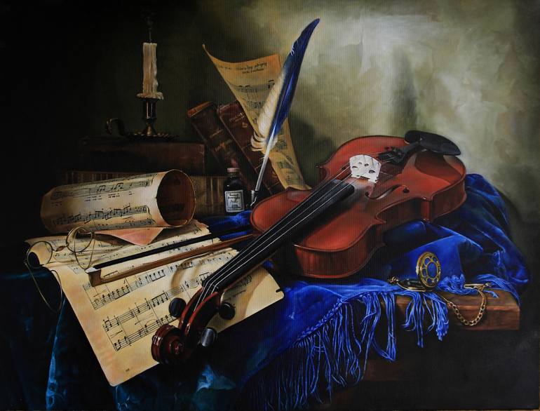 770x586 Saatchi Art Still Life With Violin Painting By Mushegh Hovsepyan - Violin Painting