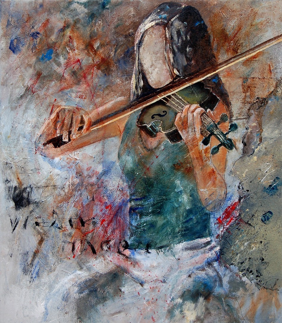949x1087 Pol Ledent Artwork Violin Player Original Painting Oil Music Art - Violin Player Painting
